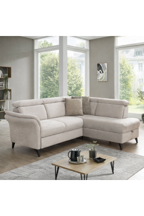 Modulares Ecksofa Glendale mit Ottoman rechts, Stoff grau
